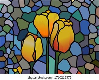 Tulip flower vector abstract image, decorative abstract mosaic style picture
