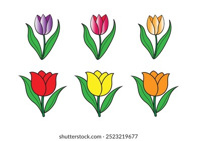 tulip flower vector flat design icon set