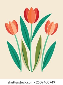 Tulip Flower Vector Illustration with Vibrant Red and Orange Petals on a Soft Background

