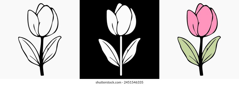 Tulip Flower vector on white isolated background. beautiful botanical illustration. Decorative floral silhouette.