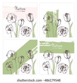 Tulip flower vector  set. Ink graphic. Hand drawn botanical art illustration. 