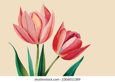 Tulip flower watercolor floral art illustration