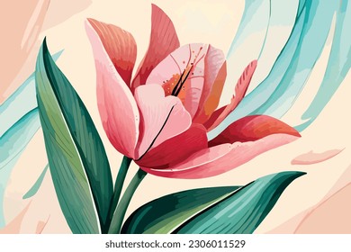 Tulip flower watercolor floral art illustration