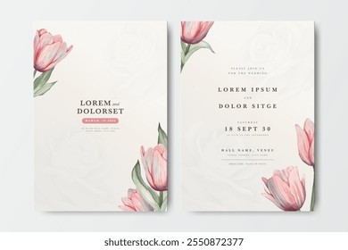 Tulipa flor aquarela casamento convite cartão conjunto modelo