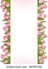Tulip flowers border. Greeting card with tulips. EPS 10 vector file included
