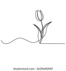 Tulip flowers  continuous one line drawing outline vector icon 