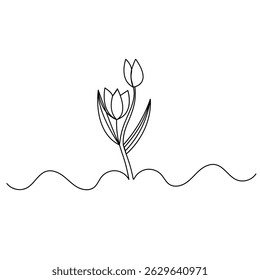 Tulipa flores contínua uma linha desenho contorno vetor ícone 