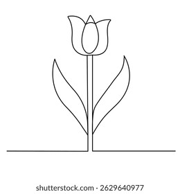 Icono de Vector de contorno de una línea continua de flores de tulipán 