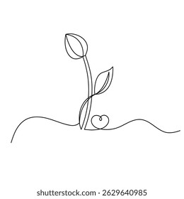 Tulip flowers  continuous one line drawing outline vector icon 