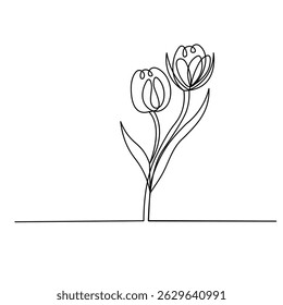 Tulip flowers  continuous one line drawing outline vector icon 