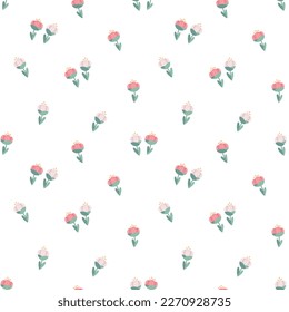 Tulip flowers cute hand drawn seamless vector pattern. Elegant floral illustration. Scandi motif background for apparel, fabric, wallpaper, textile, packaging, card, print, gift, wrapping paper.