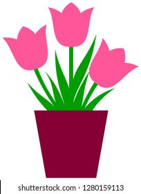 Tulip flowers in flower pot. Vector icon.