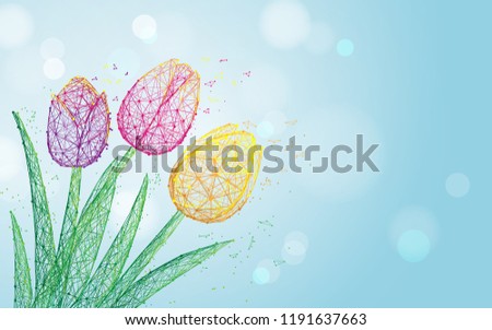 Tulip flowers form lines, triangles and particle style design. Illustration vector