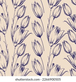 Tulip Blumen Grafik nahtloses Muster, handgezeichnet