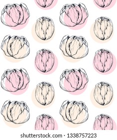 Tulip flowers hand drawn seamless pattern