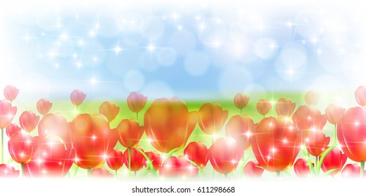 Tulip Flowers Landscape Background
