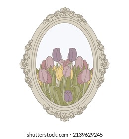 tulip flowers and mirror, vector