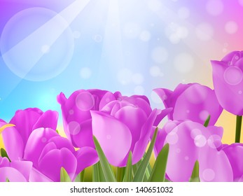 Tulip flowers on blue background. And also includes EPS 10 ector