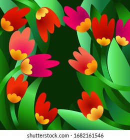 Tulip flowers on a dark green background illustration