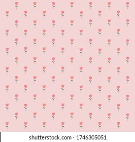 Tulip flowers on pink background. Floral seamless repeating pattern. Vector illustration.