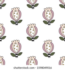 Tulip flowers pattern in scandinavian style, hand drawn and then vectorize. For textyle, wallpaper, paper print and fabric