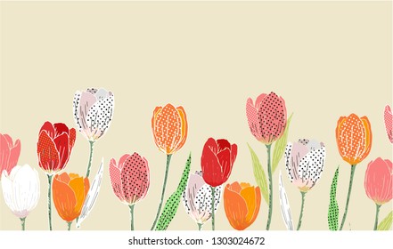 tulip flowers print for card, invitation, spring sale