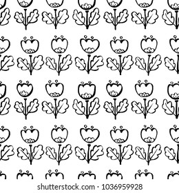 Tulip flowers seamless pattern. Floral artistic ink background. Vector spring illustration. Design element for seasonal fabric, textile, wrapping in doodle style
