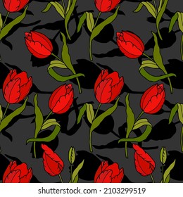 Tulip flowers seamless pattern. Stock vector illustration eps10. 
