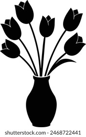 Tulip Flowers Silhouette in Vase Vector