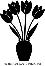 Tulip Flowers Silhouette in Vase Vector