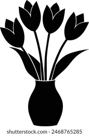 Tulip Flowers Silhouette in Vase Vector