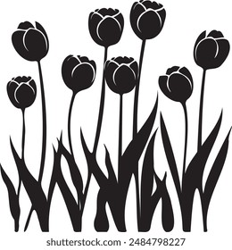 Tulip flowers silhouette vector on white background