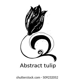 Tulip flowers sketch. Vector. Text: Abstract tulip. Decorative element for your design