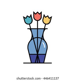 Tulip flowers in vase on white background, vector illustration