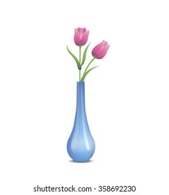 tulip flowers in vase pink on white background vector illustration