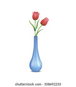 tulip flowers in vase red on white background  vector illustration