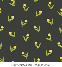 Tulip flowers vector seamless pattern.