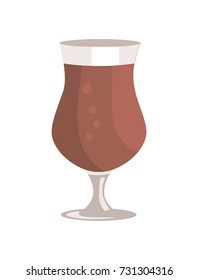 Tulip glass of beer in transparent cup on leg vector illustration isolated on white background. Black light alcohol beverage on Oktoberfest festival