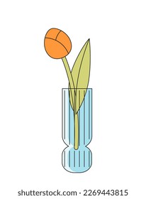 Tulip in glass vase. Abstract geometric hand drawn vector illustration. Spring flower isolated on white.