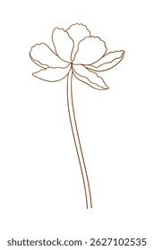 Tulip, graceful brown contour. Beautiful flower, spring decor, minimal style. Drawing element for Easter, Mother Day, Canadian Tulip Festival. Vector illustration