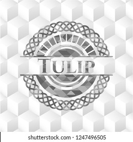 Tulip grey emblem with geometric cube white background