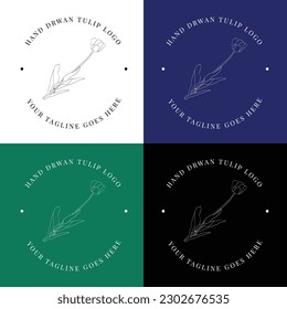 Tulip hand drawn logo, Tulip flower vector logo illustration