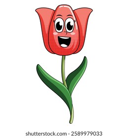 Tulip with happy face on white background