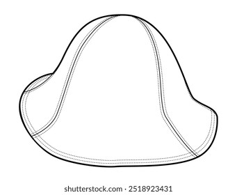 Tulip Hat Summer Head Fashion accessory cap with floppy narrow brim clothing technical illustration. Vector headgear for Men, women, unisex style, flat template CAD mockup sketch outline isolated