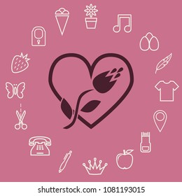 Tulip and heart sign, vector icon, web design element