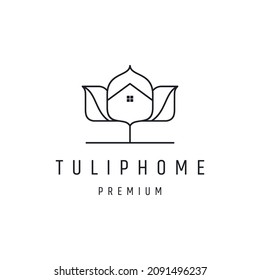 Logotipo del logotipo de la flor del tulipán logotipo del hogar icono de estilo lineal vectorial en el fondo blanco