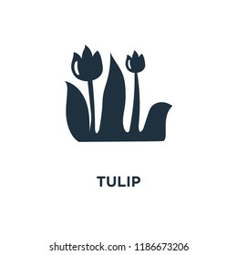 Tulip icon. Black filled vector illustration. Tulip symbol on white background. Can be used in web and mobile.