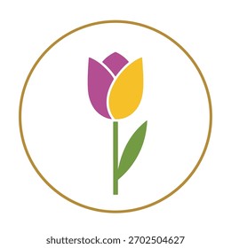 Tulip icon in flat colorful vector style, spring flower symbol with simple curved petals