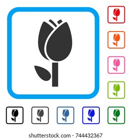 Tulip icon. Flat gray pictogram symbol inside a blue rounded square. Black, gray, green, blue, red, orange color versions of Tulip vector. Designed for web and app interfaces.