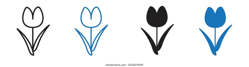 Conjunto de Vector de gráficos lineales Tulip icon en negro